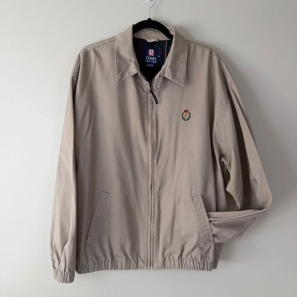 Vintage Chaps Ralph Lauren Mens XL Tan Harrington Jacket‎ Full Zip Plaid Lined